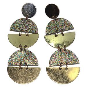 Gold‎ Tone Multicolor Glitter Sparkle Acrylic Dangle Statement Earrings